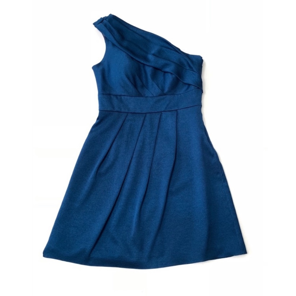 Jenny Yoo Blue Hammered Satin One Shoulder Dress